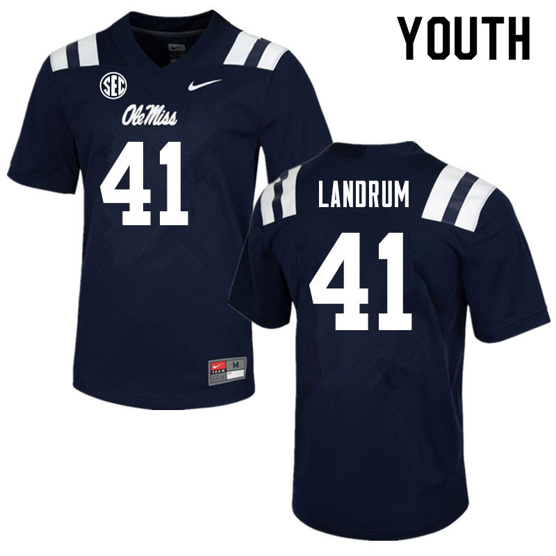 Youth #41 Solomon Landrum Ole Miss Rebels College Football Jerseys Sale-Navy